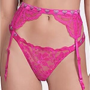 VS Very Sexy rhinestone lace garter belt & thong panty Small